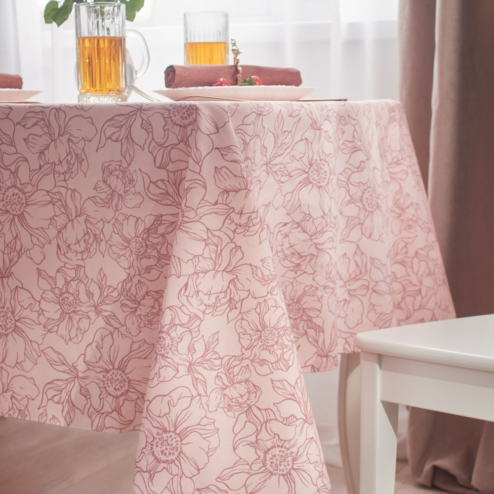 Скатерть на стол, Розовый пион, Рогожка, Guten Morgen, 150х220 см #1
