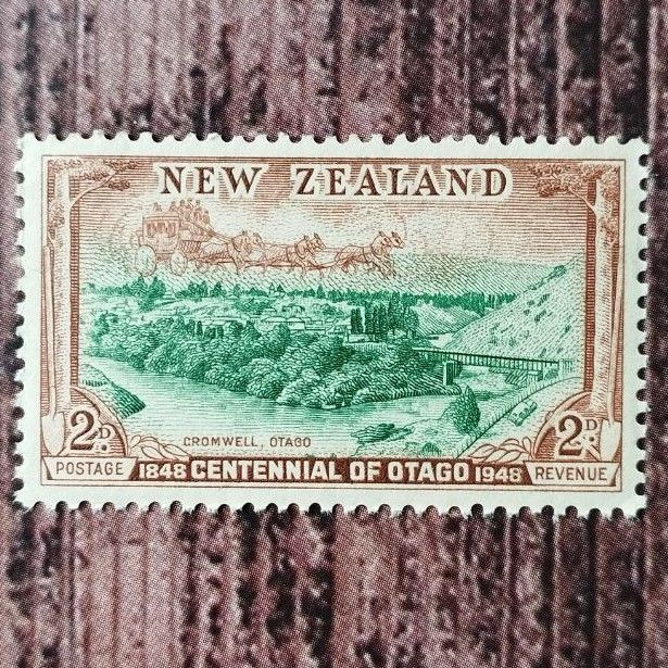 Почтовая марка New Zealand 1948 Новая Зеландия 100-летие Отаго, повозка, лошади  #1