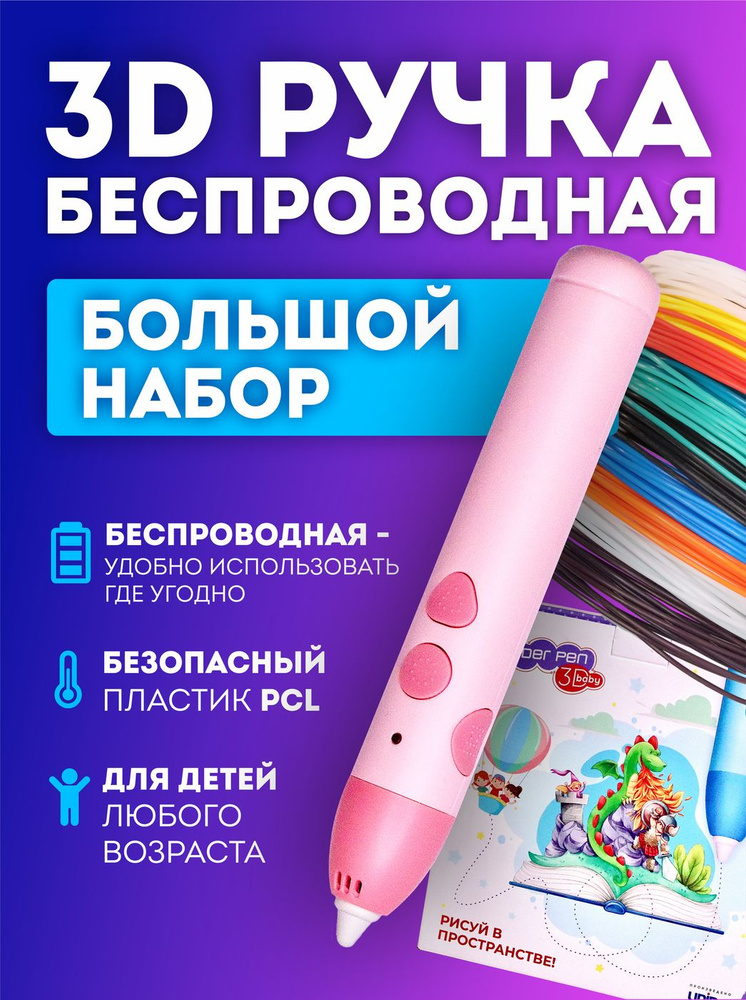 3Д ручка беспроводная с набором пластика и трафаретами SPIDER PEN, 10 цветов пластика PCL  #1