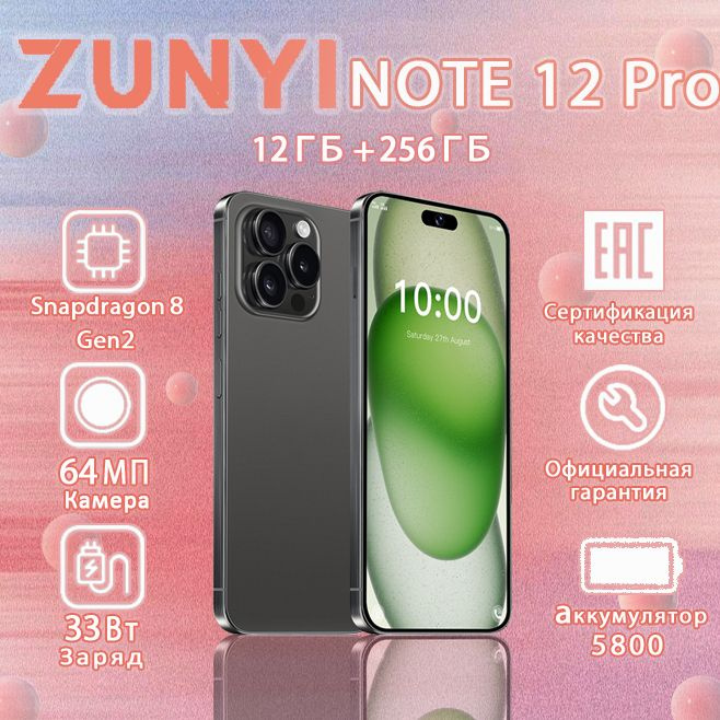 Смартфон Note 12 Pro Ростест (EAC) 12/256 ГБ, черный, черно-серый #1