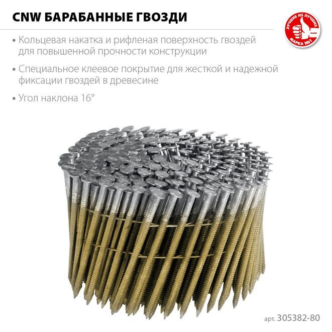 Гвозди рифленые барабанные CNW 80 х 3.1 мм 3600 шт. ЗУБР #1