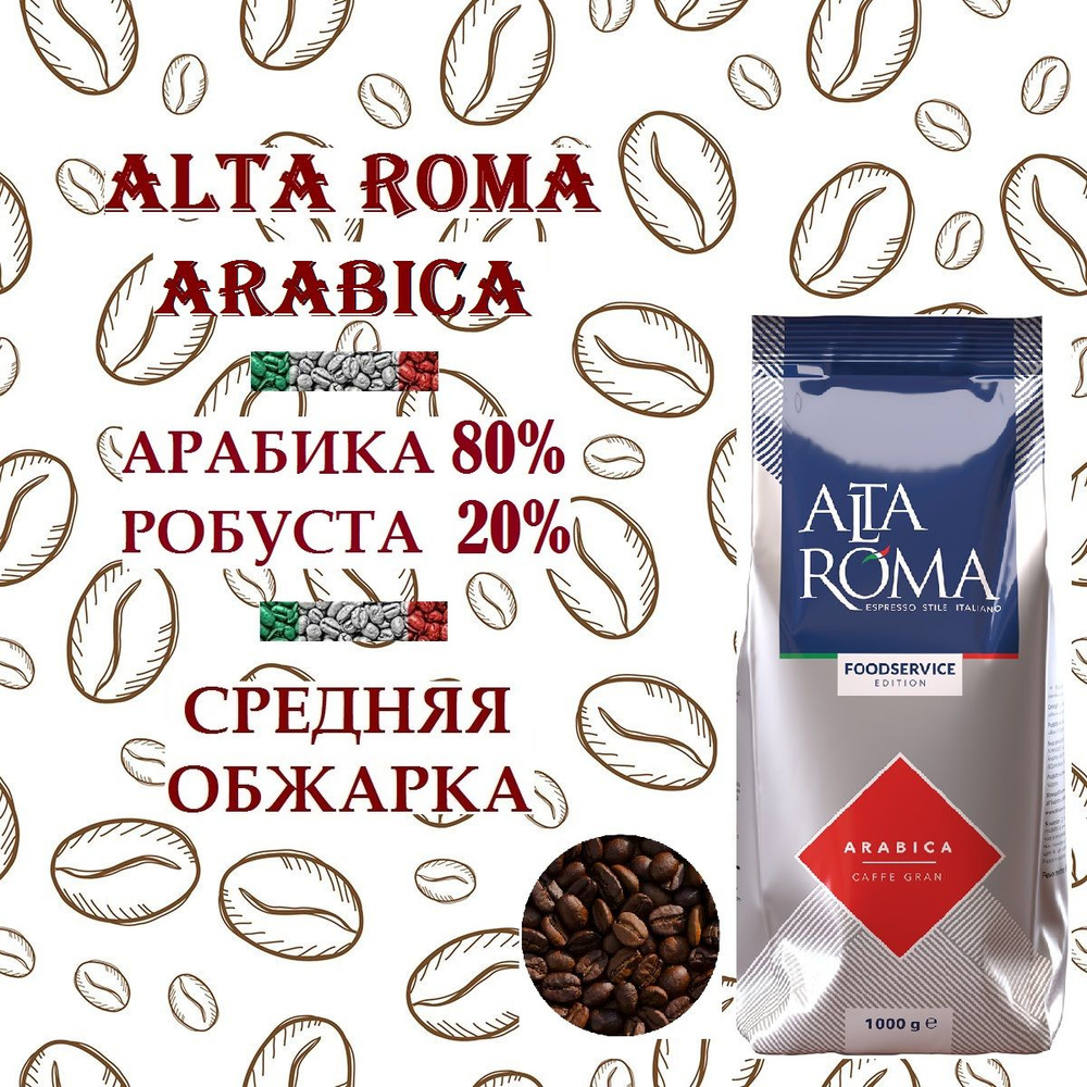 Зерновой кофе ALTA ROMA ARABICA, пакет, 1кг. #1