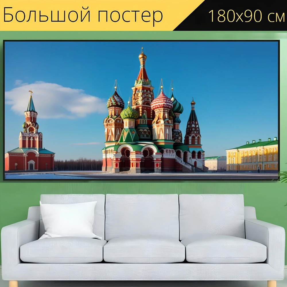 LotsPrints Постер " "Пейзаж с русской архитектурой " 96087", 180 см х 90 см  #1