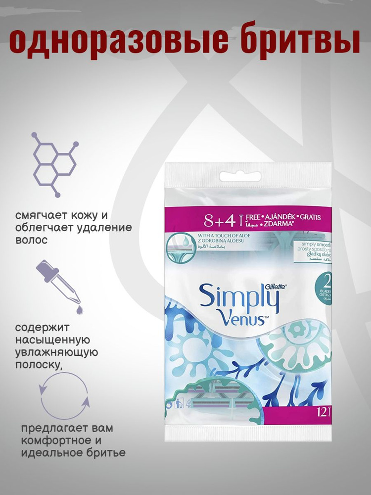 Бритвы одноразовые Simply Venus 8+4 шт #1