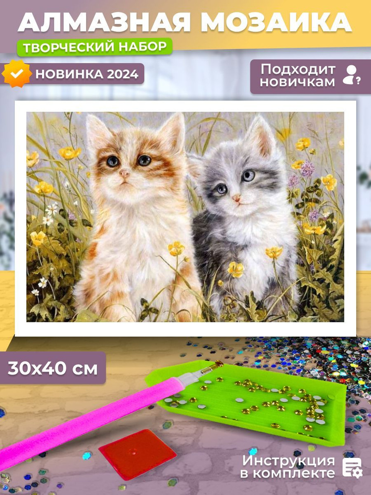 Алмазная мозаика котики, Картина стразами 30х40 без подрамника  #1