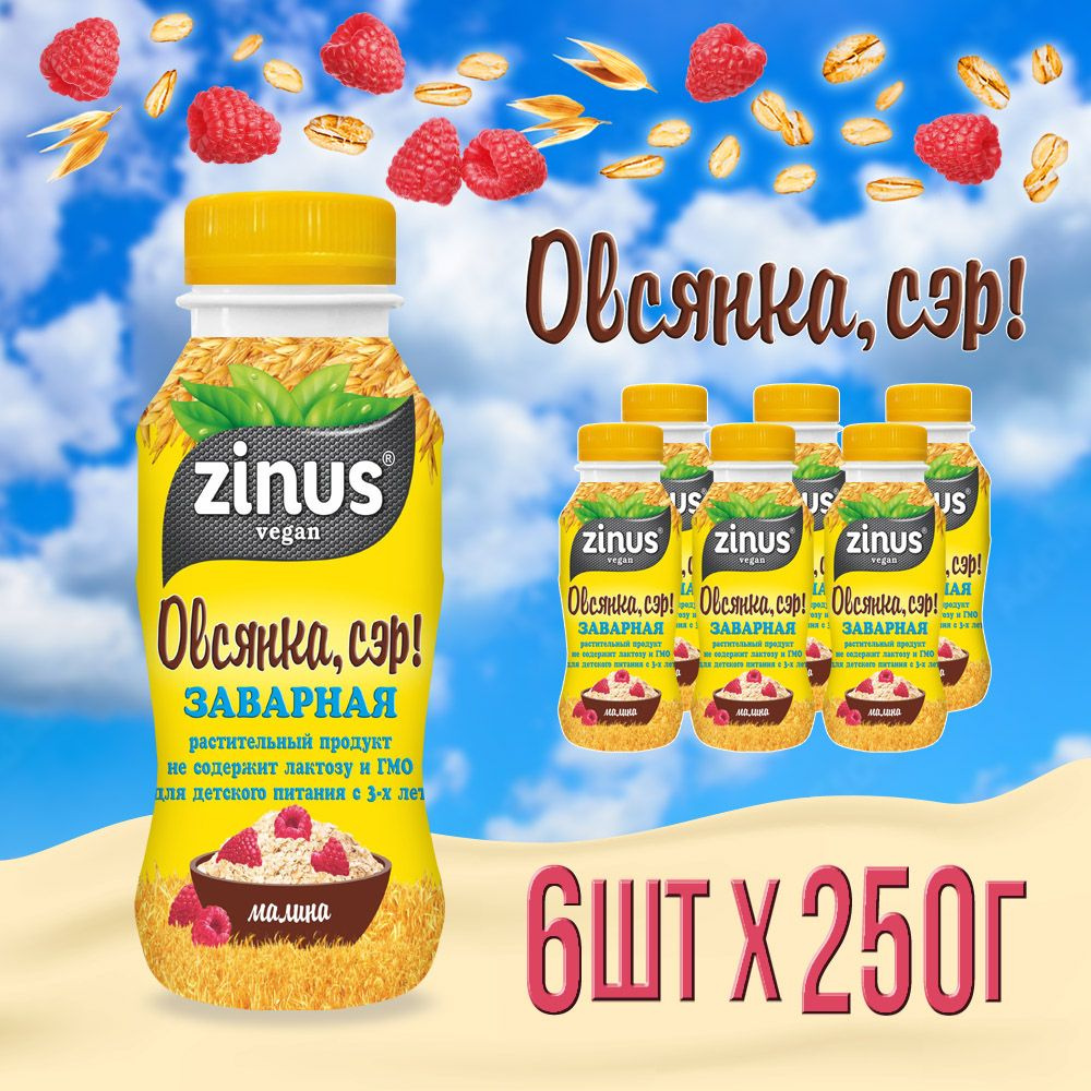 Zinus "Овсянка, Сэр!". Заварной овсяный напиток без молока, с Малиной, 250г/ПЭТ/спайка 6 штук  #1