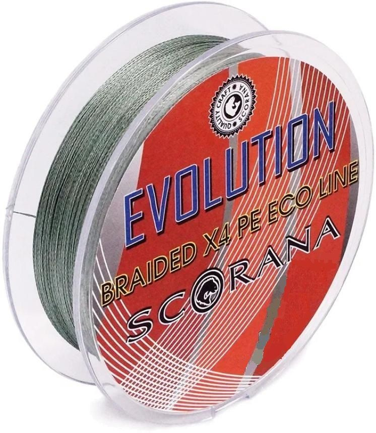 Леска плетеная Scorana Evolution, 135m, Smoke Green, 0.18mm, Артикул: EVOx4-135G-18  #1