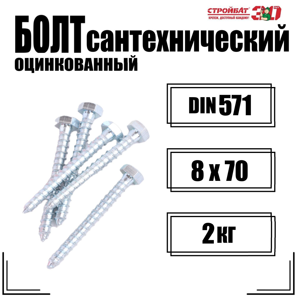 Болт сантехнический DIN 571 8x70 белый цинк (2кг) #1