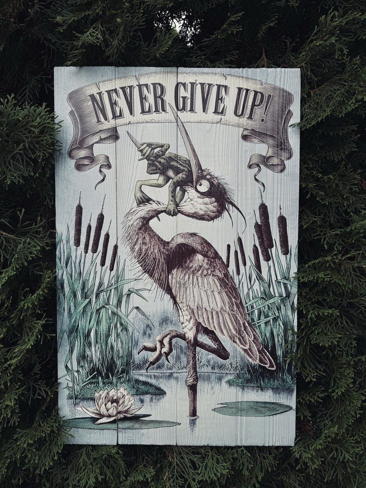 Картина "Картина на досках - Never give up 60х38", 60  х 38 см #1