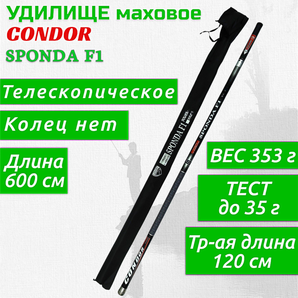 Удилище Condor Sponda F1 без колец, тест до 35 гр, длина 6 м, carbon IM-7  #1