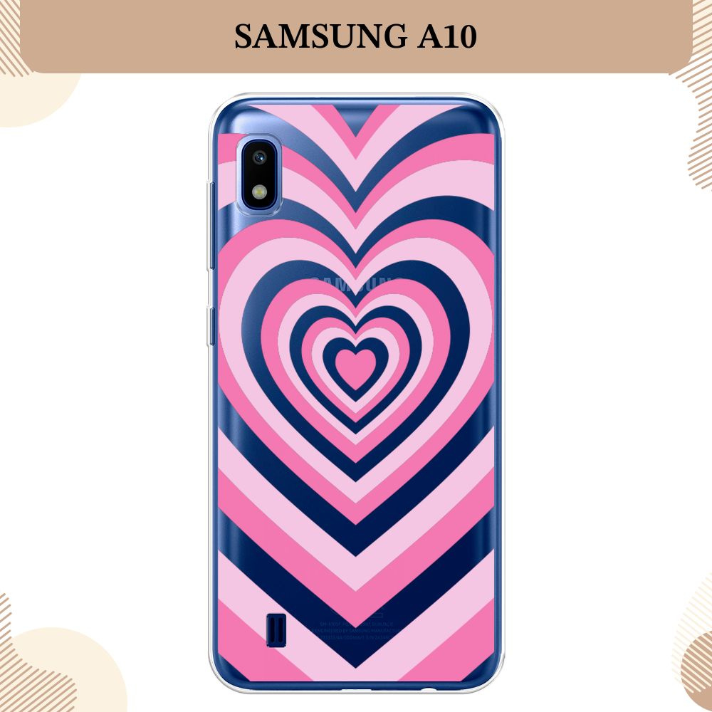 Силиконовый чехол на Samsung Galaxy A10 / Самсунг А10, Pink heart latte, прозрачный  #1