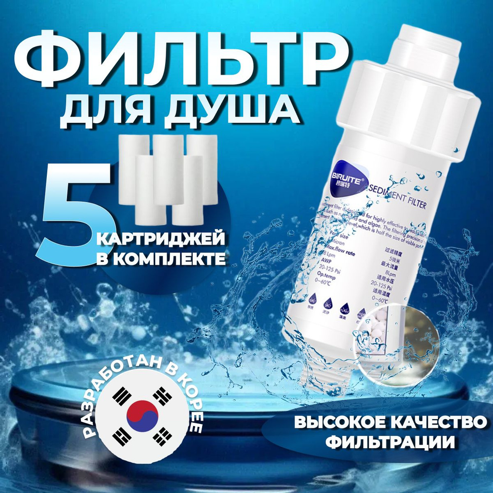 Фильтр для душа, Biruite S-cleaner от жесткой воды и хлора многоразовый  #1