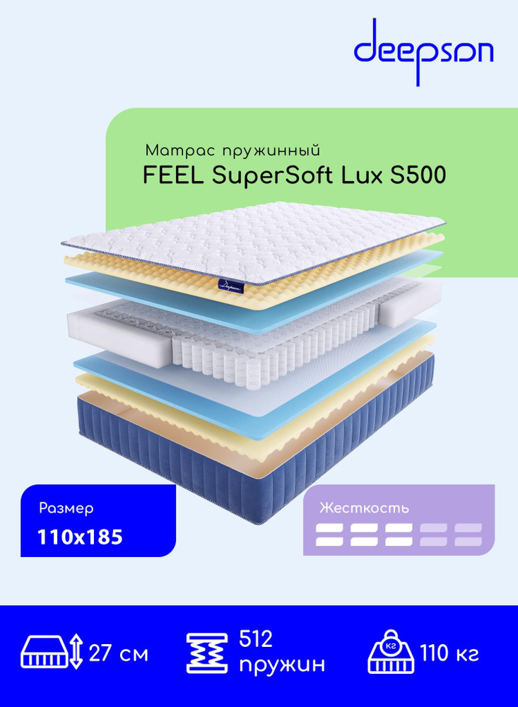 Deepson FEEL SuperSoft LUX S500 средней жесткости, Полутороспальный, Беспружинный, На кровать 110x185 #1