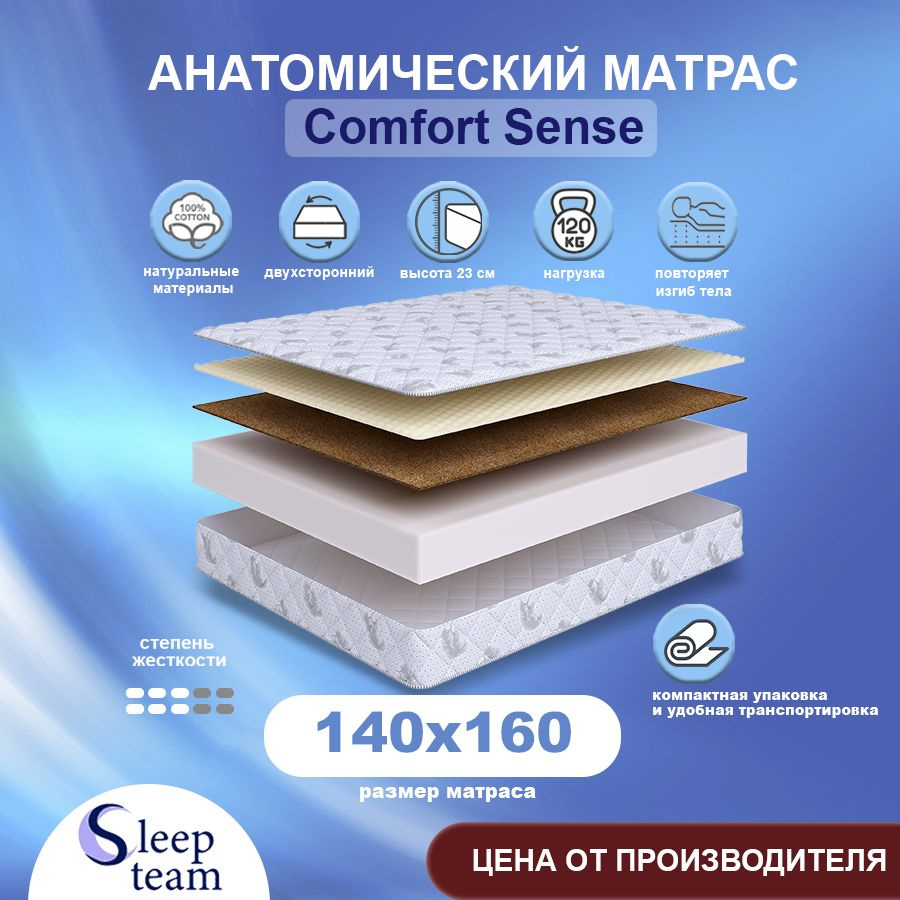 Sleepteam Матрас Comfort Sense, Беспружинный, 140х160 см #1