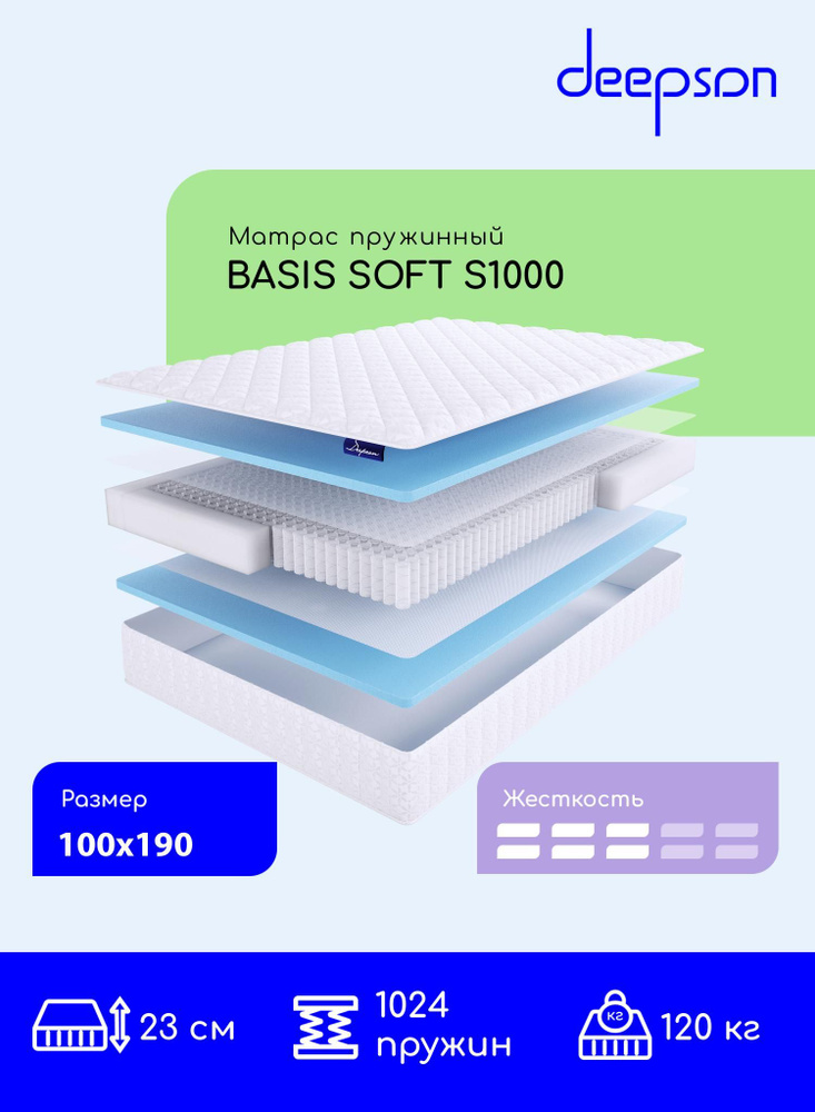 Deepson BASIS SOFT S1000 средней жесткости, Полутороспальный, Беспружинный, На кровать 100x190  #1