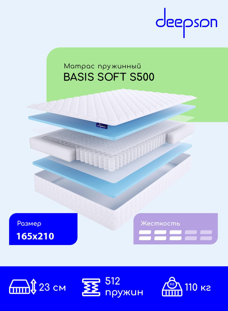 Deepson BASIS SOFT S500 средней жесткости, Двуспальный, Беспружинный, На кровать 165x210  #1