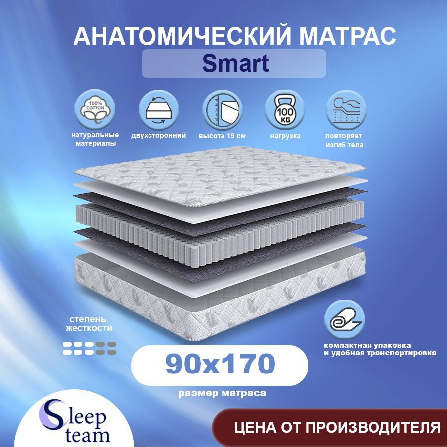 Sleepteam Матрас Smart, Независимые пружины, 90х170 см #1