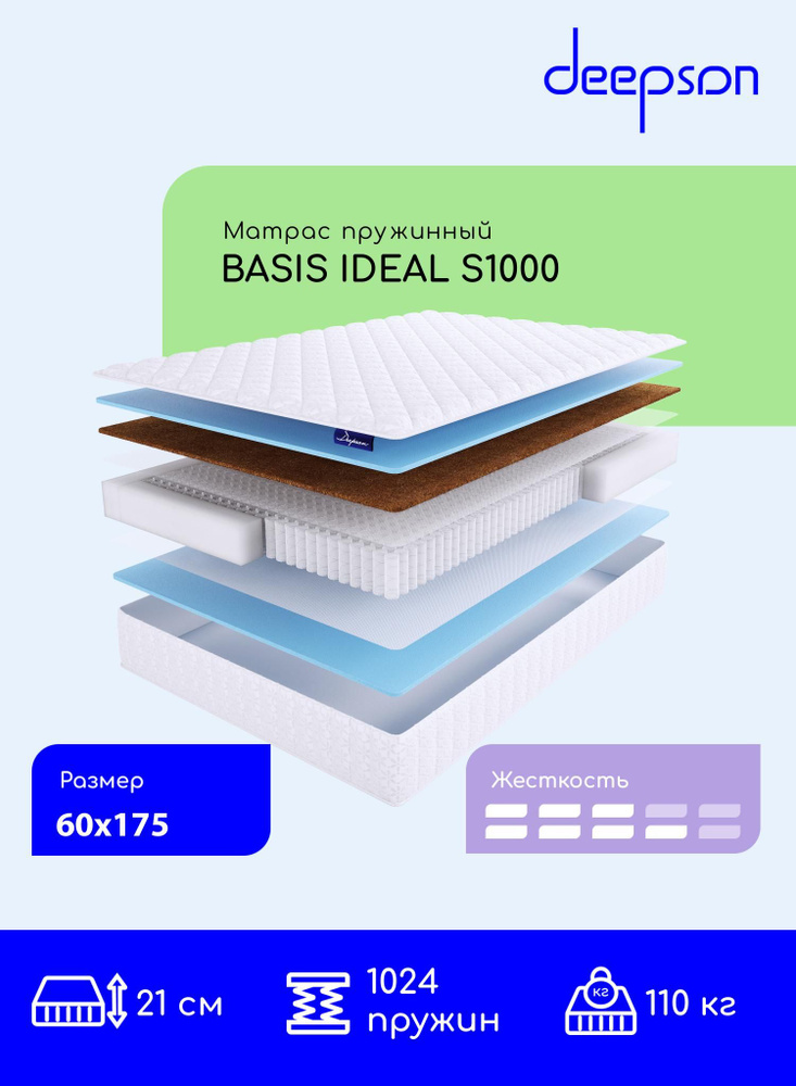 Deepson BASIS IDEAL S1000 средней и выше средней жесткости, Детский, Беспружинный, На кровать 60x175 #1