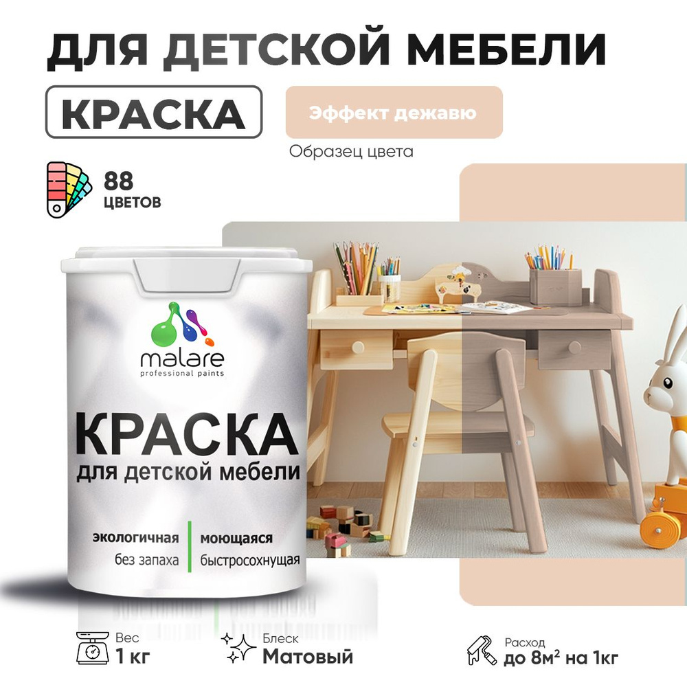 Акриловая краска Malare для детской мебели для кухонных фасадов, мебели из дерева, моющаяся, быстросохнущая #1