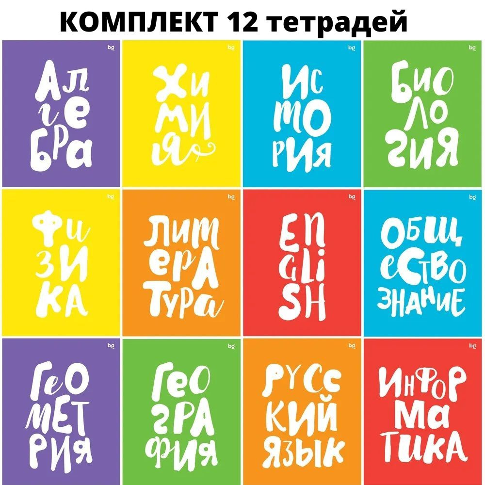 Тетради предметные школьные со справочным материалом Комплект 12 предметов, 48 листов, пластиковая обложка, #1