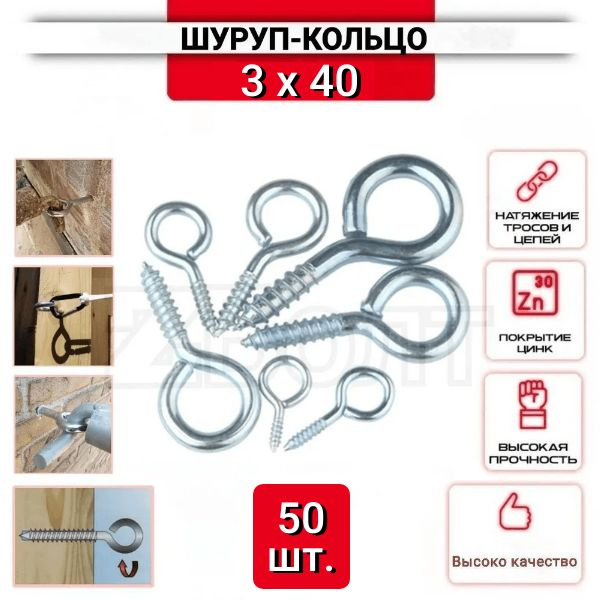 Шуруп-кольцо 3х40, нержавеющий (цинк), 50 шт. #1