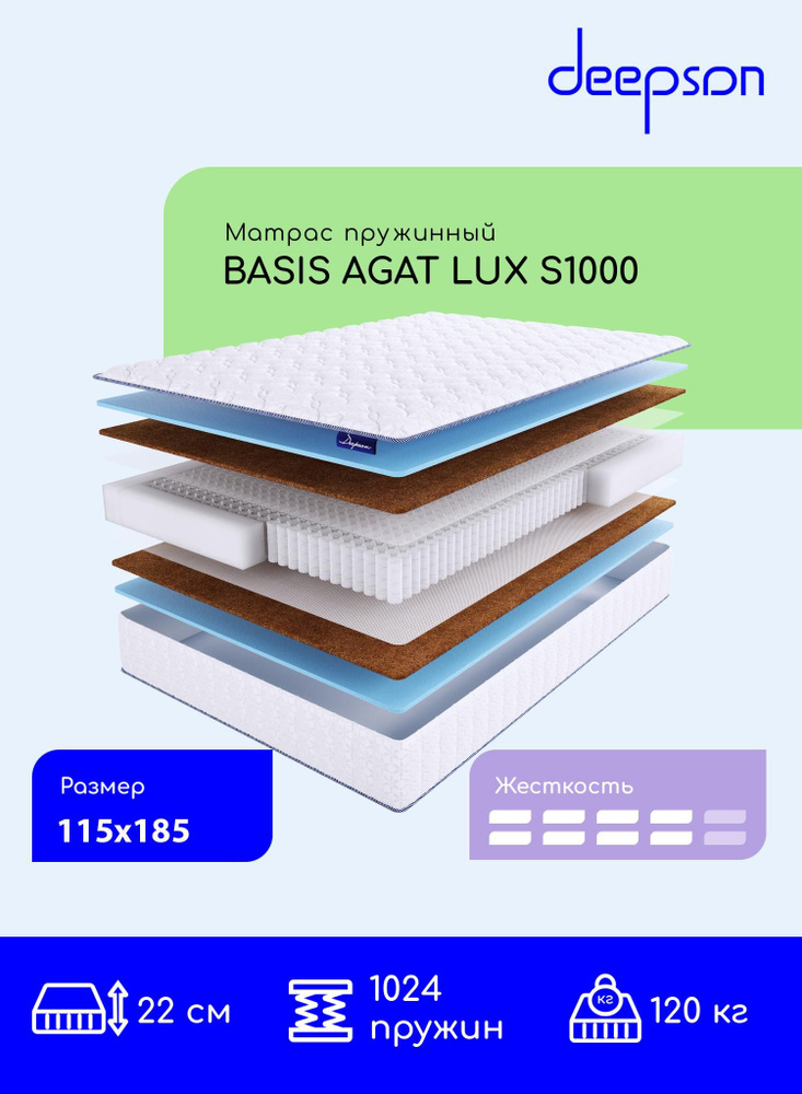 Deepson BASIS AGAT LUX S1000 выше средней жесткости, полутороспальный, беспружинный, на кровать 115x185 #1