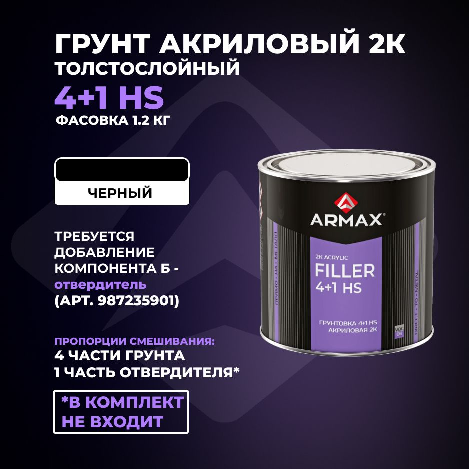 Грунт-наполнитель акриловый Armax 4+1 HS, черный, 1.2 кг (без отвердителя)  #1