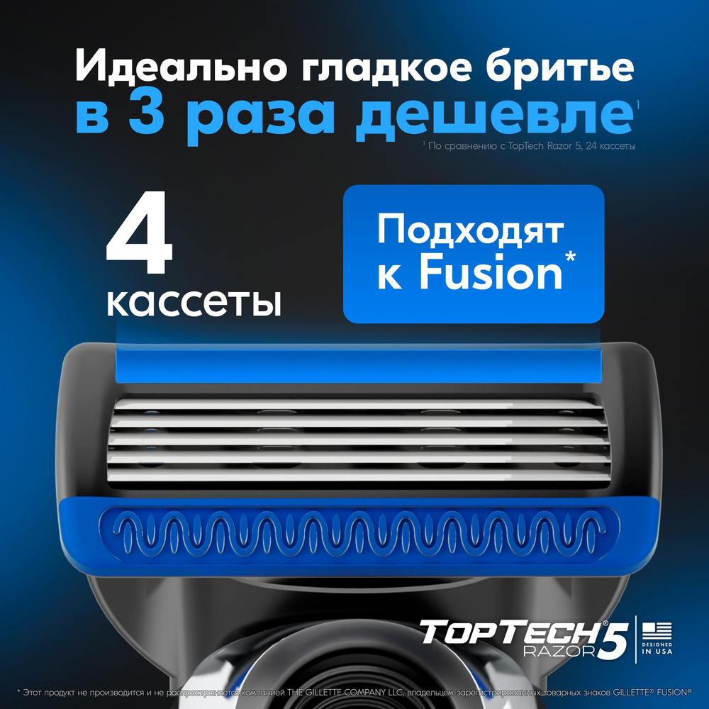 4 шт. сменные кассеты для бритья мужские TopTech Razor 5, с 5 лезвиями. лезвия для бритвы идеально совместимы #1