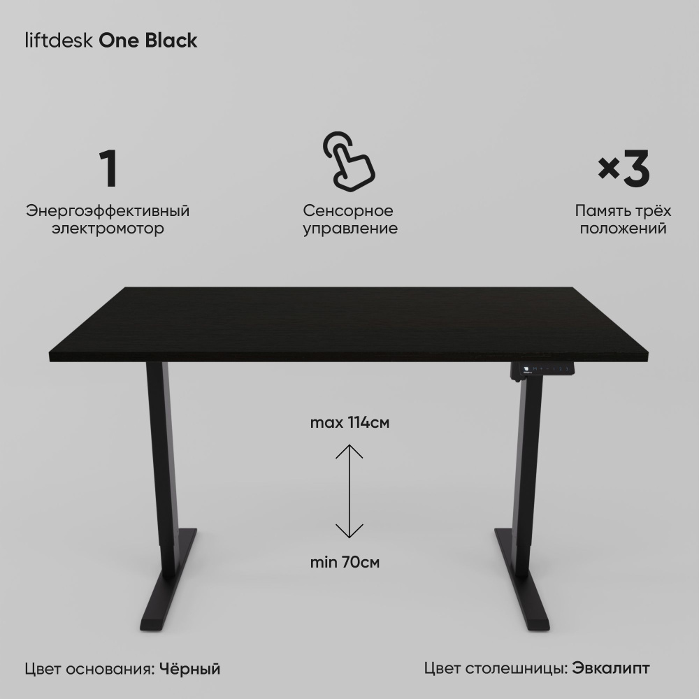 Стол компьютерный с регулировкой высоты для работы стоя сидя одномоторный liftdesk One Черный/Эвкалипт #1