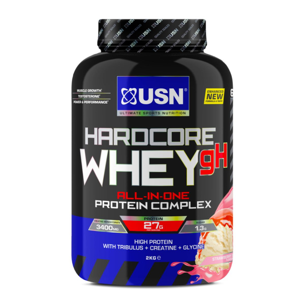 USN Протеин сывороточный, Hardcore Whey 2000 грамм (Клубника) #1