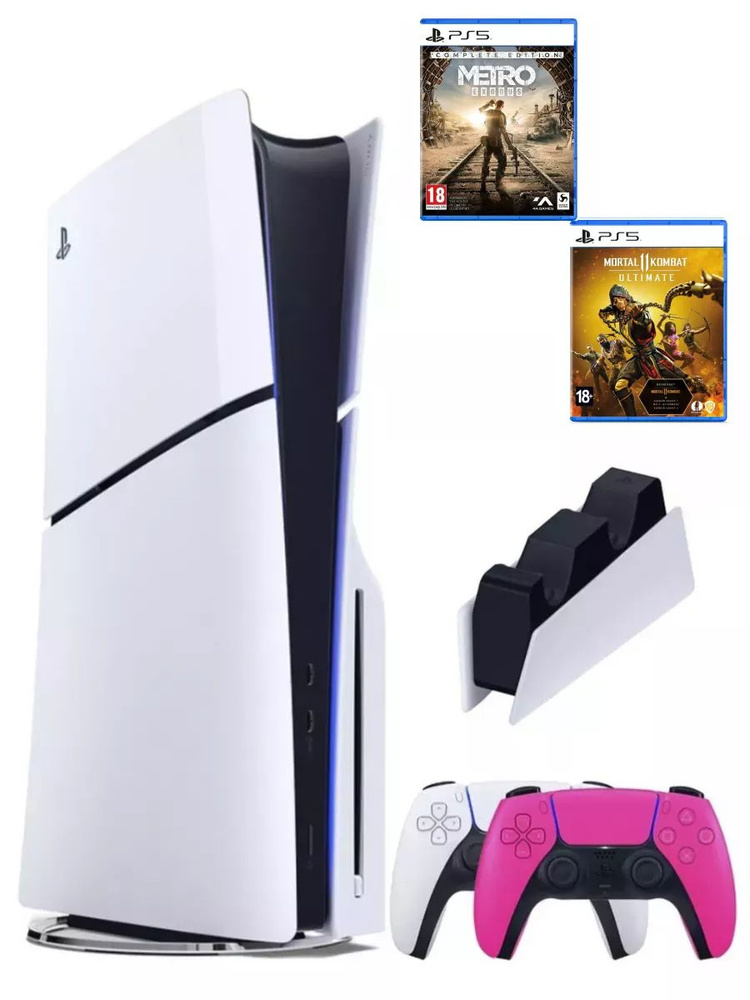 PS5 (ПС5) Игровая приставка Sony PlayStation 5 Slim + 2-й геймпад(розовый) + зарядное + 2 игры Metro+ #1