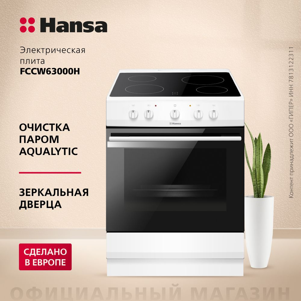 Электрическая плита Hansa FCCW63000H, белый, 71 л, 4 конфорки, 8200 Вт, рецепты на дверце  #1