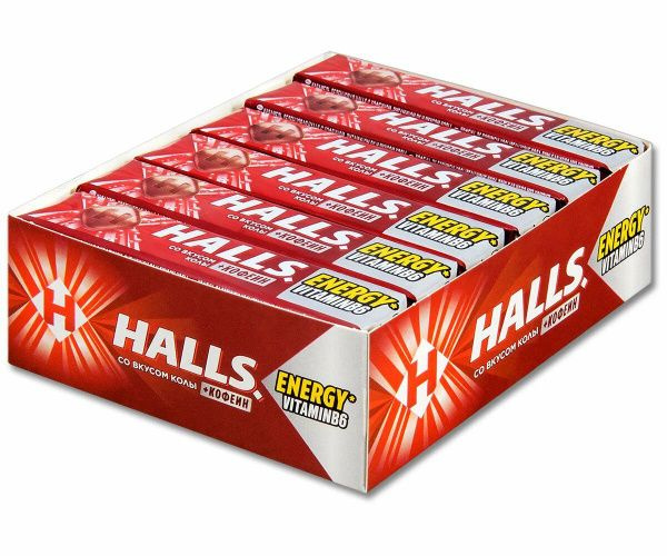 Леденцы HALLS ENERGY Кола, с кофеином и витамином В6, 25 г. х 12 шт.  #1