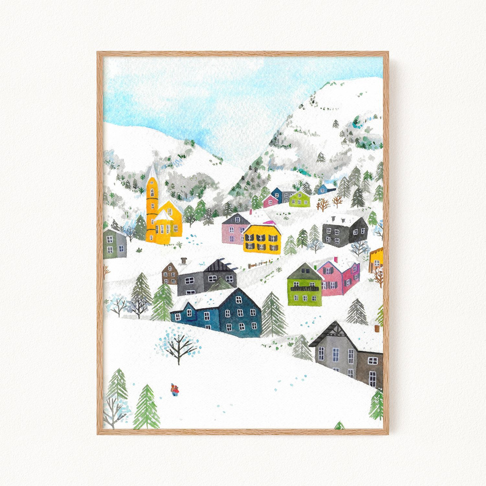 Новогодний постер "Mountain Village No2", 21х30 см #1