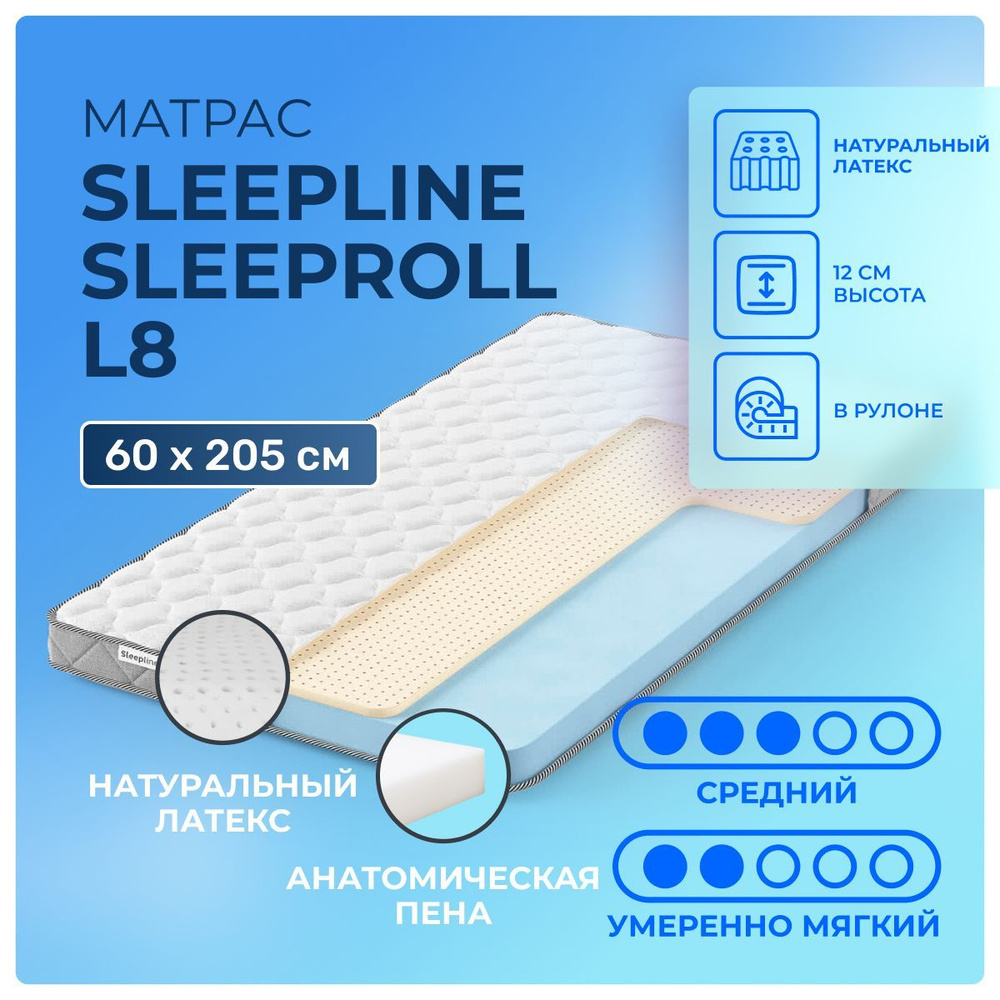 Матрас 60х205 Sleepline SleepRoll L8, беспружинный, двусторонний с разной жесткостью, полумягкий, cредне-жёсткий, #1