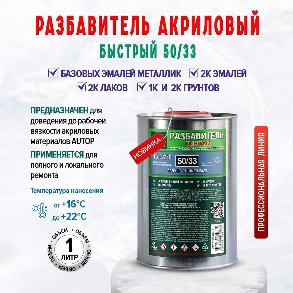 Разбавитель Autop "Acrylic thinner fast" 50/33 акриловый Быстрый 1л #1