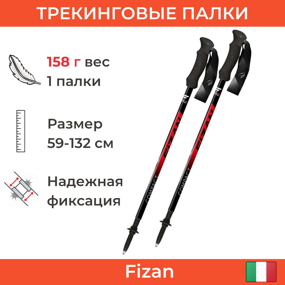 Палки для трекинга, походов, туризма и путешествий FIZAN COMPACT RED 59-132 СМ  #1