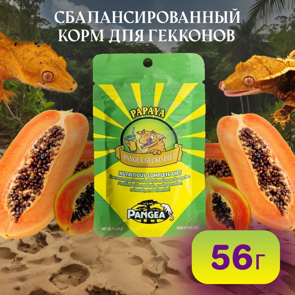 Pangea Gecko Diet with Papaya - 2 oz (56g), Пангеа папайя, пищевая добавка для геккона реснитчатого, #1