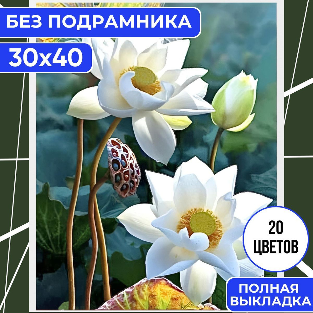 Алмазная мозаика вышивка 40х50 БЕЗ ПОДРАМНИКА большая BILMANI "Лотосы. Цветы", алмазная картина стразами #1