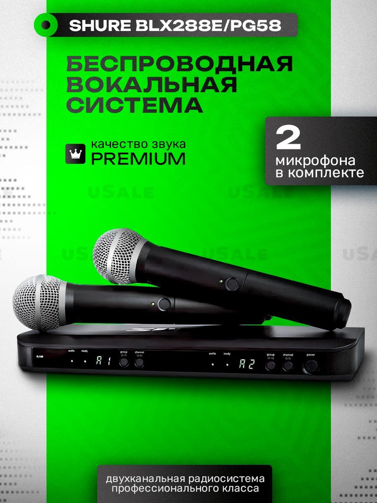 SHURE BLX288E/PG58 беспроводная профессиональная система для пения, караоке, мероприятий 2 микрофона #1