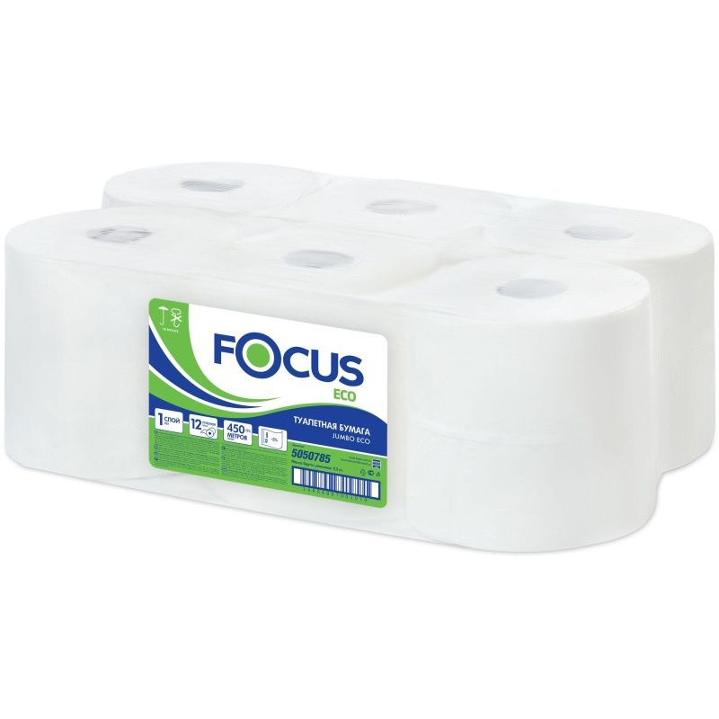 Бумага туалетная Focus Для диспенсера, Eco Jumbo, 1 слой, 450 м, 12 шт (5050785)  #1