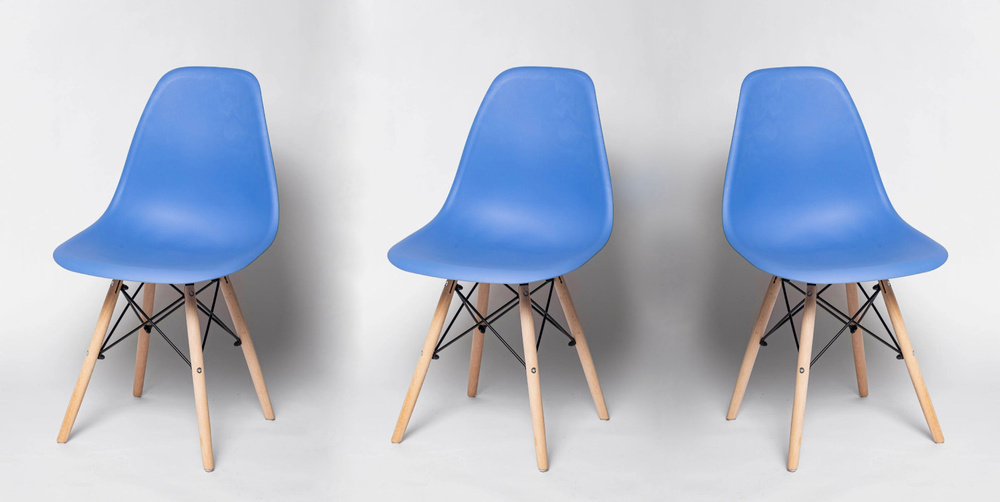 Стулья для кухни EAMES, 3 шт, стул обеденный, комплект, SC - 001 голубой, пластиковый  #1