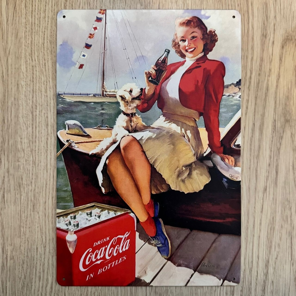 Табличка металлическая интерьерная Pin-Up Девушка Пинап Coca-Cola  #1