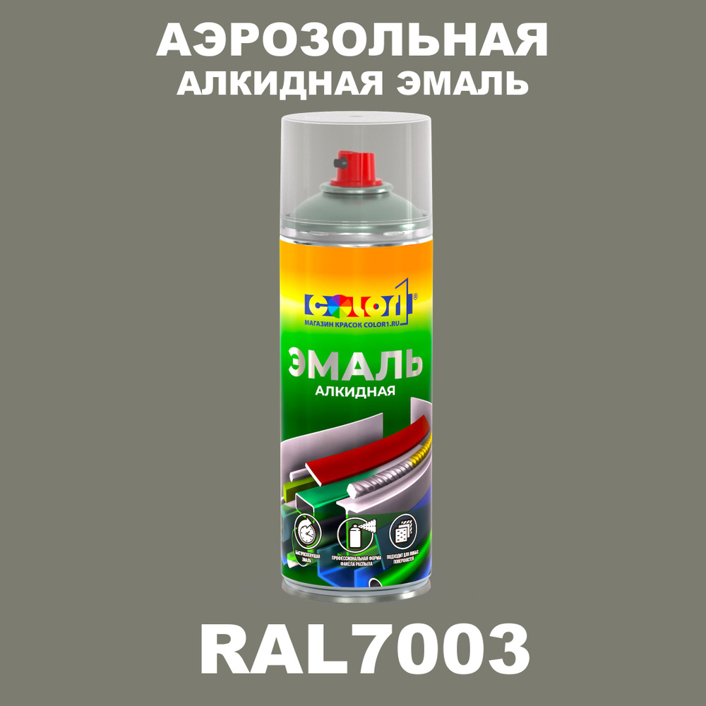 Аэрозольная алкидная эмаль, спрей 520мл, цвет RAL7003 Серый мох  #1