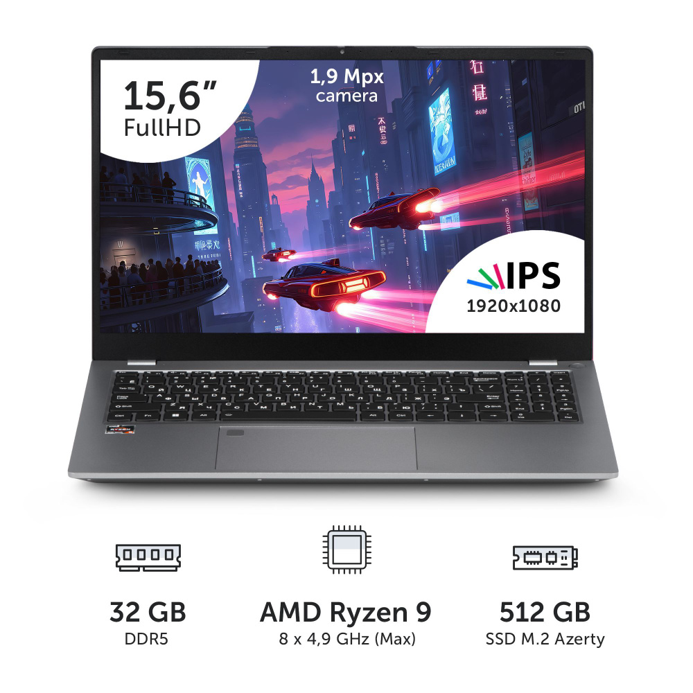 Azerty RBA-4500 Ноутбук 15.6", AMD Ryzen 9 6900HX, RAM 32 ГБ, SSD, AMD Radeon 680M, Windows Pro, серый #1