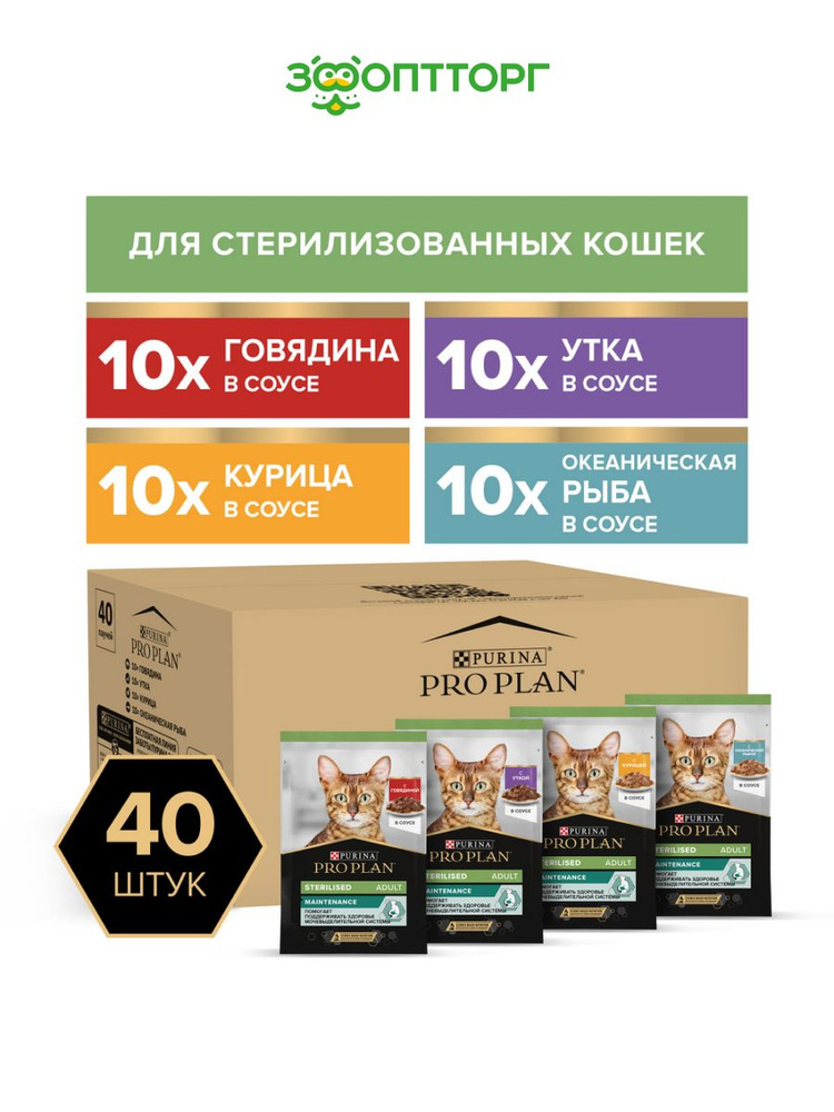 Влажный корм Purina Pro Plan Nutrisavour Sterilised набор паучей для стерилизованных кошек и котов (кусочки #1