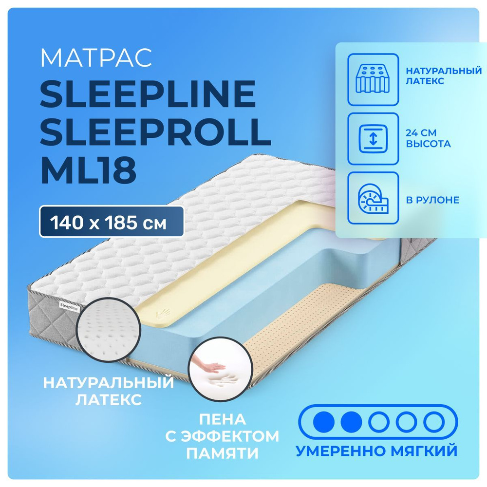 Матрас 140х185 Sleepline SleepRoll ML18, беспружинный, двусторонний с разной жесткостью, полумягкий, #1