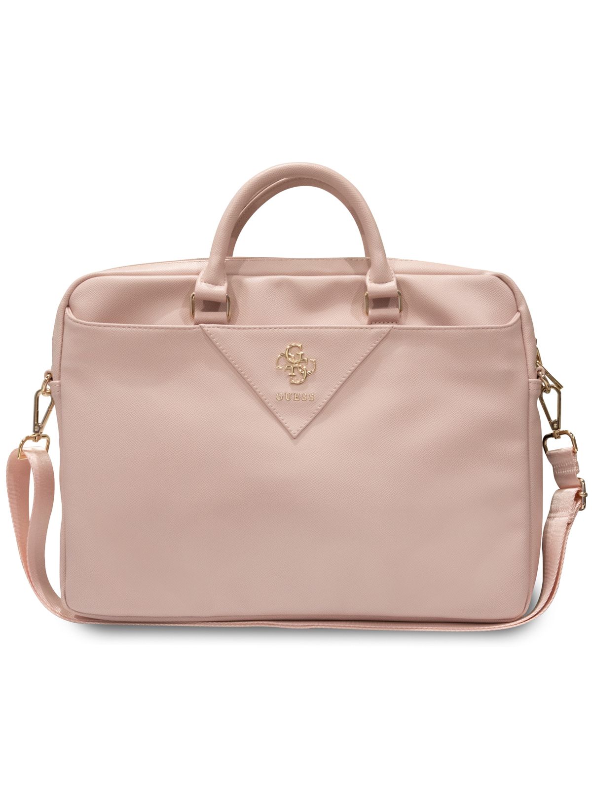 СумкадляноутбукаGuessPUGrainedleather15-16дюймовиззернистойэкокожинамолниисремешкомчерезплечосметаллическимлоготипом4G,розовая