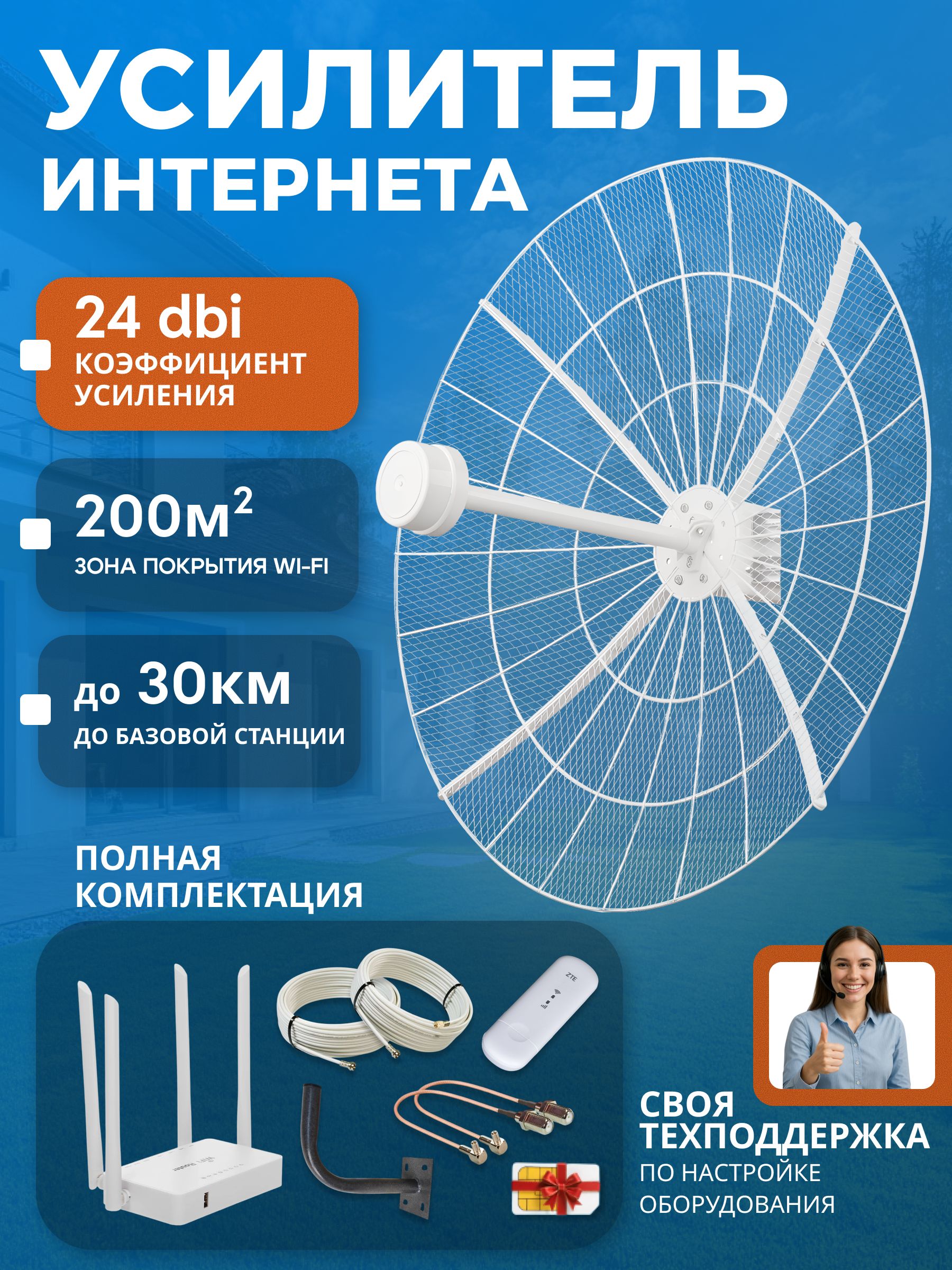Интернетнадачукомплект.Мощный.Параболическаяантенна4g.Интернетдлядачикомплект.KroksKNA24mimo24dbi.Антеннадлясотовогосигнала.