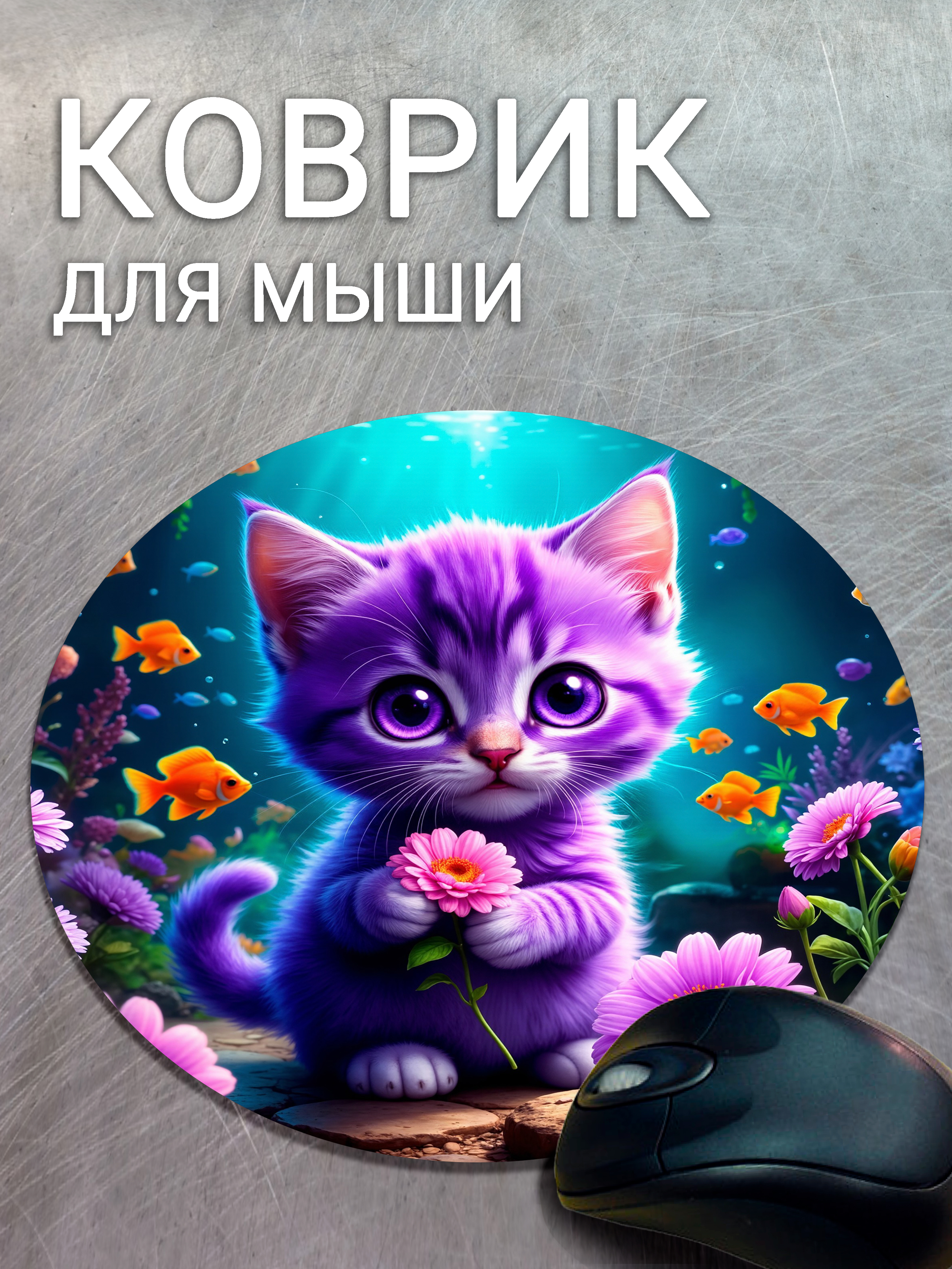 КоврикдлямышикруглыйКотёноксцветком